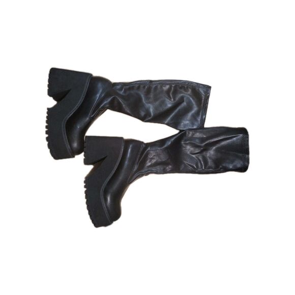 Womens Elastic Knee High Platform Chunky Block High Heel Sock Boots Sz 6.5 - Picture 8 of 9